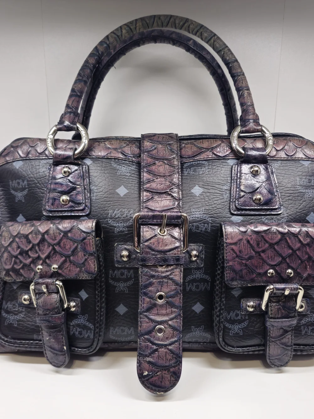 MCM Black Crocodile Iridescent Duffle bag
